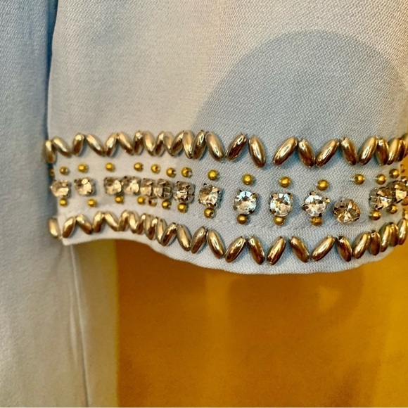 Lulu’s Dress Medium Mini Pale Blue Short Sleeve Silver Embellishments Crystals - Picture 8 of 16